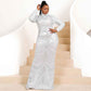 Women Plus Size Long Sleeve White Sequin Gown Female Maxi Elegant Dress