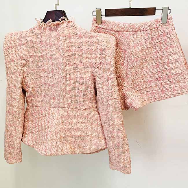 Women Pink Blazer Shorts 2 Piece Set Office Lady Formal Suits Pants