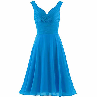 Women's V-Neck Chiffon Bridesmaid Dresses Short Prom Gown
