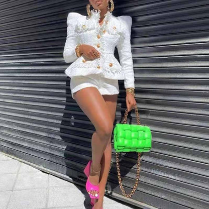 Womens Formal Skirt Two Piece Suit + Mini Skirt Fashion Set Long Sleeves