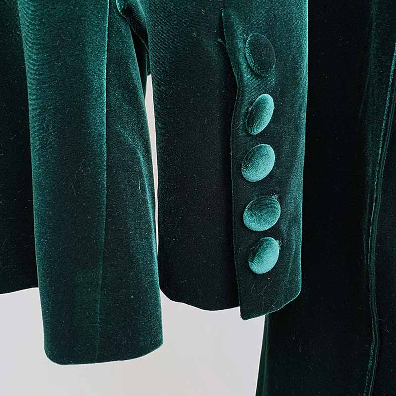 Women Velvet Green Blazer + Flare Trousers Suit