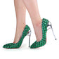 Rhinestone Pointed Toe Stiletto Heels Crystal Green Shoes Metal Heels