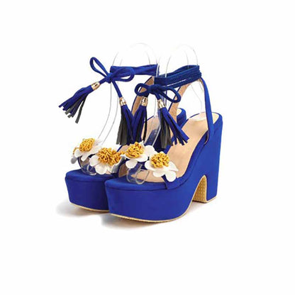 Women's Shoes Platform Heels Sandals Suede Flower Block Heels