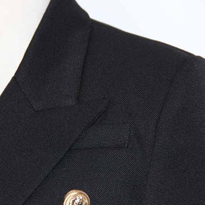 Women's Luxury Fitted Blazer Golden Lion Buttons Coat Black Custom Made Size