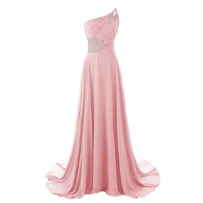 One-Shoulder Long Prom Dress Beads Details Bridesmaid Dress Long Maxi Dress