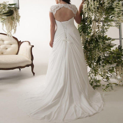 sd-hk Women Elegant Applique Lace Wedding Dress V Neck Plus Size Beach Bridal Gowns