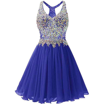 Women's Beaded Chiffon Homecoming Dresses Short Prom Gown Short Cocktail Party Dress