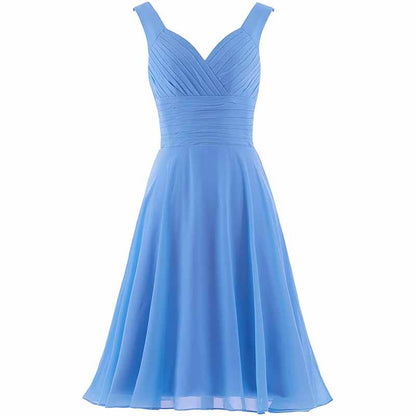 Women's V-Neck Chiffon Bridesmaid Dresses Short Prom Gown
