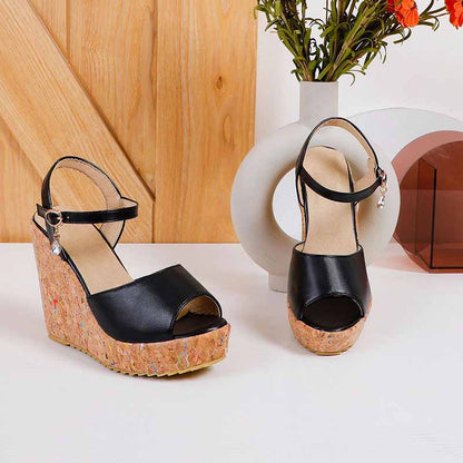 Women's Platform Dress Heels Summer Sandals Pu Wedge Chunky Heels