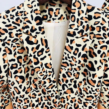 Women's Leopard Print Trousers Suit 2 Piece Animal Print Pant Suit