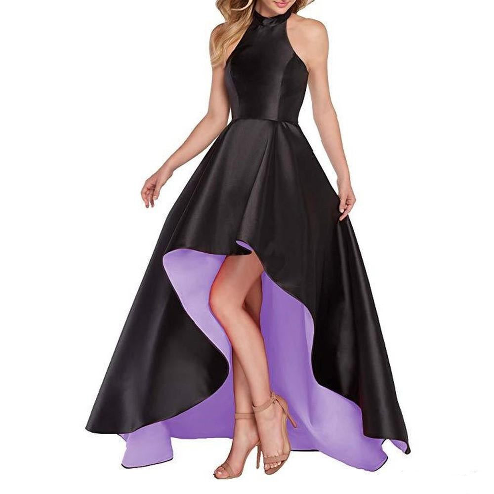 Women's Halter High Low Satin Prom Dress Asymmetrical Formal Gown