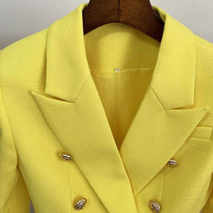 Women's Fitted Gold Lion Buttons Fitted Jacket Fluorescent Green Blazer