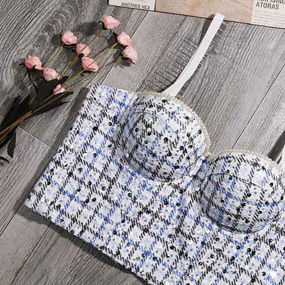 Women Bustier Crop Tops Floral Push Up Corset Bra Tank Top