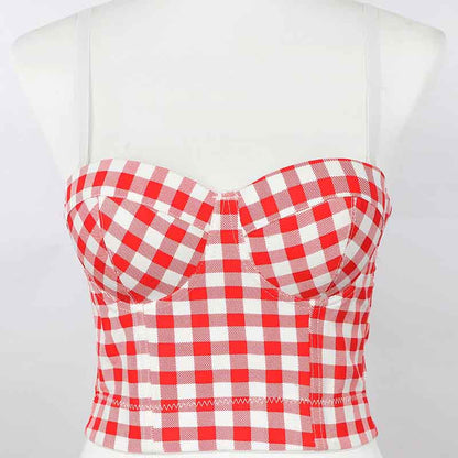 Women's Night Out Spaghetti Straps Bra Party Checkered Tank Top