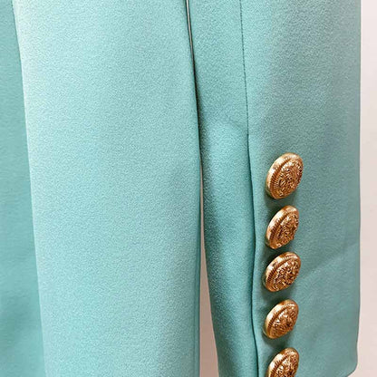 Long Mint Blazer Jacket Womens Mint Coat Double Breasted Lion Button Blazer