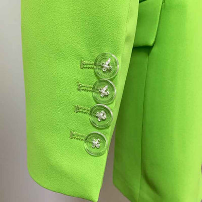 Women Loose Fit Neon Green Blazer Luxury One Button Coat