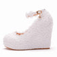 White Lace Wedding Shoes Wedges Heels Platform Wedges Pumps For Bridal