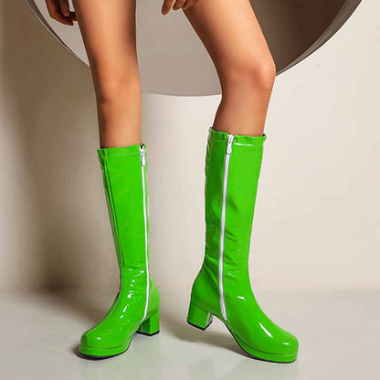 Stylish green fashion boots with zipper for women featuring a sleek high-heel design