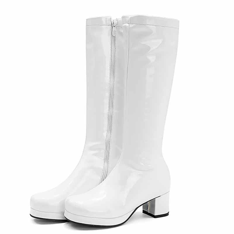 S&DCo. White Fashion Boots with Zipper for Women featuring stylish design and block heel