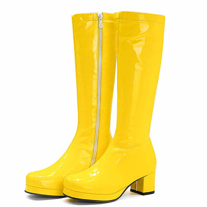 Bright yellow fashion boots with zipper for women featuring a stylish high heel design
