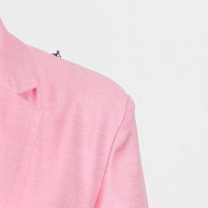 Women Deep-V One Button Blazer Clear Back Mid-Length Blazer