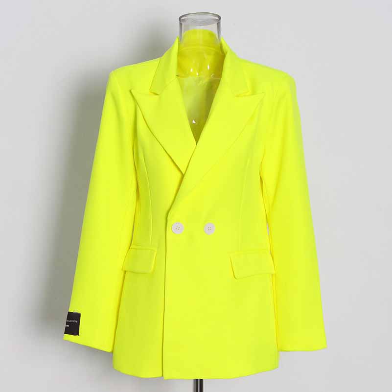 Women Deep V Fluorescent Yellow Coat single-breasted Blazer