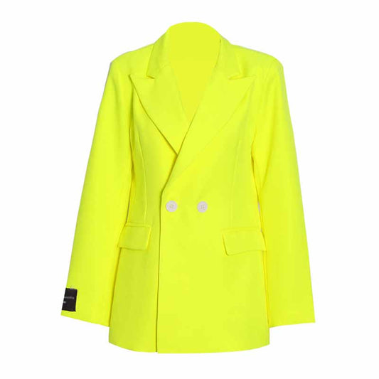 Women Deep V Fluorescent Yellow Coat single-breasted Blazer