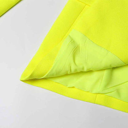 Women Deep V Fluorescent Yellow Coat single-breasted Blazer