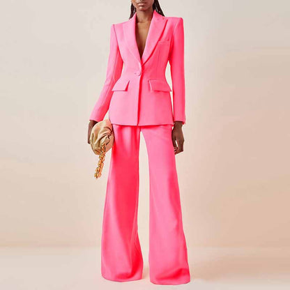 Women Rose pink Blazer + Flare Trousers Suit