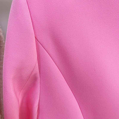 Womens Hot Pink Pantsuit Blazer + High Waist Nine-Point Suit Pants