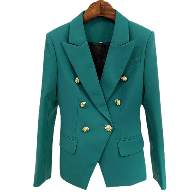 Women Coats Teal Jacket Long Sleeves Blazer Breasted Coat