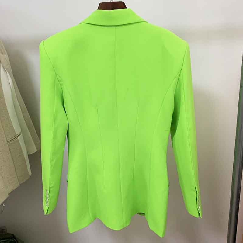 Women Loose Fit Neon Green Blazer Luxury One Button Coat