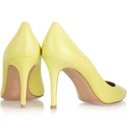 Yellow Heels Shoes for Women Closed Toe Leather Pumps