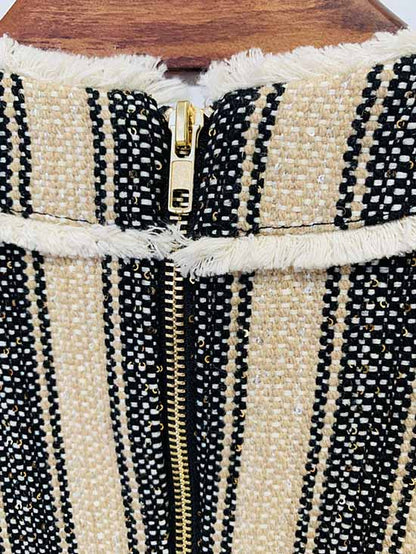 Women's Elegant Striped Dress Short Pencil Dress with Sleeves