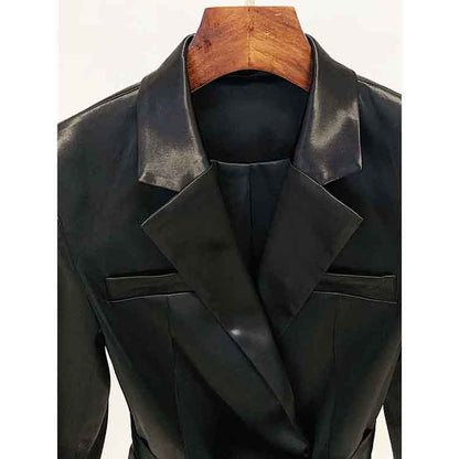 Women's Satin Dresses Jackets Waistband Satin Dress Coat