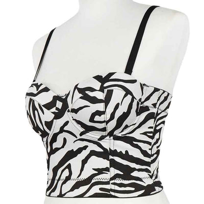 Women Zebra Striped Tops Spaghetti Straps Bra Summer Party Tank Top