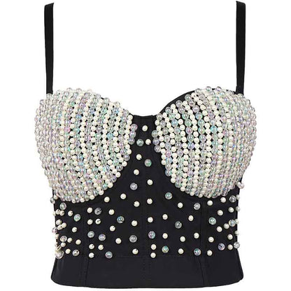 Corset Top Push Up Rhinestone Pearl Bra Club Party Vest