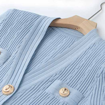 Women Button-up Knitted Minidress V Neck Mini ribbed-knit Dress