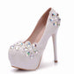 Women's Wedding Shoes Chunky Heel Lace Pumps with Rhinestone Bridal Shoes