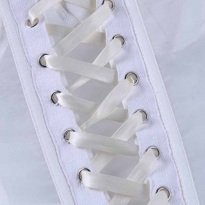 Women's Lace Longline Mesh Corset Strapless Bustier Crop Top