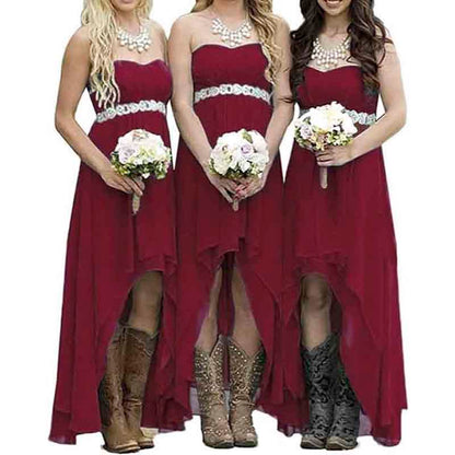 Women's Strapless High Low Bridesmaid Dresses Wedding Party Gowns
