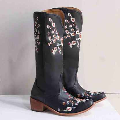 Flower embroidered cowgirl boots for women with stylish floral design and classic western silhouette