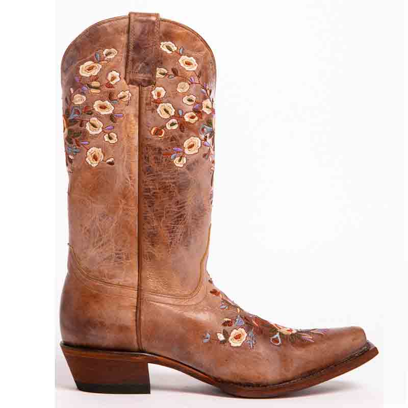 Flower embroidered cowgirl boots for women with intricate floral designs and a stylish pointed toe
