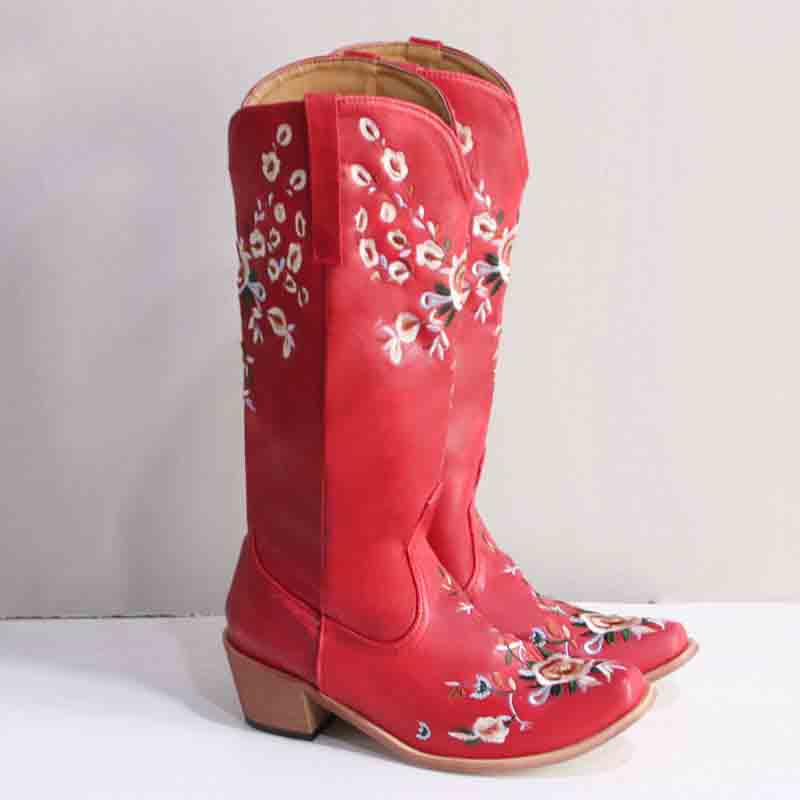 floral embroidery detail on cowgirl boots