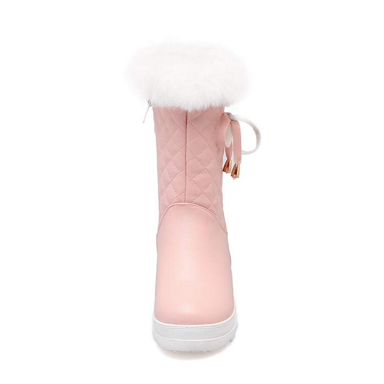 Pink S&DCo. fur lined waterproof boots for girls with quilted design and fluffy top