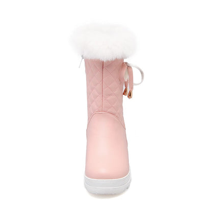 Pink S&DCo. fur lined waterproof boots for girls with quilted design and fluffy top