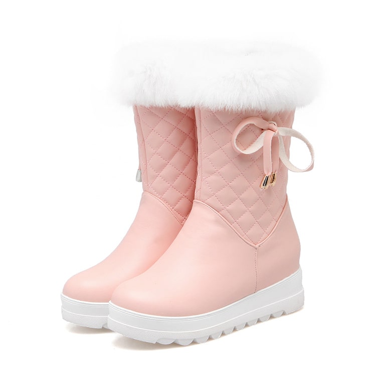 Pink S&DCo. fur lined waterproof boots for girls with a quilted design and soft white fur trim