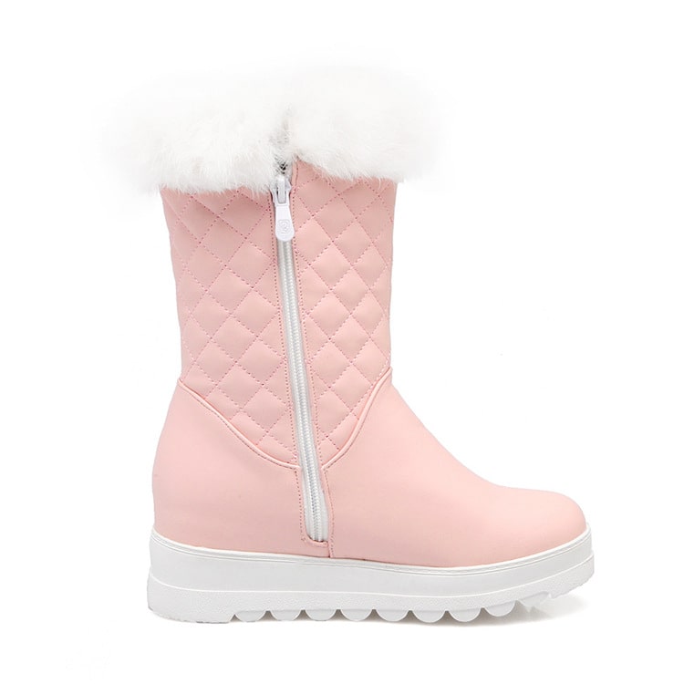 S&DCo. pink fur lined waterproof boots for girls with a stylish quilted design and zipper closure