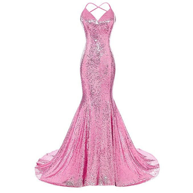 Stunning pink glamorous evening mermaid dress with sparkling sequins and a flattering silhouette