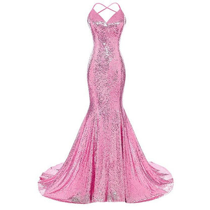 Stunning pink glamorous evening mermaid dress with sparkling sequins and a flattering silhouette